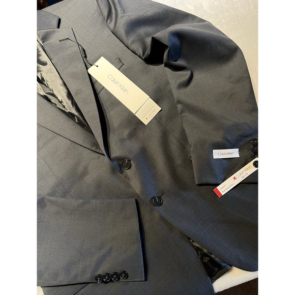 New Calvin Klein Mens 44S Slim Solid Steel Gray Nailhead Blazer Jacket $460 - Picture 6 of 16